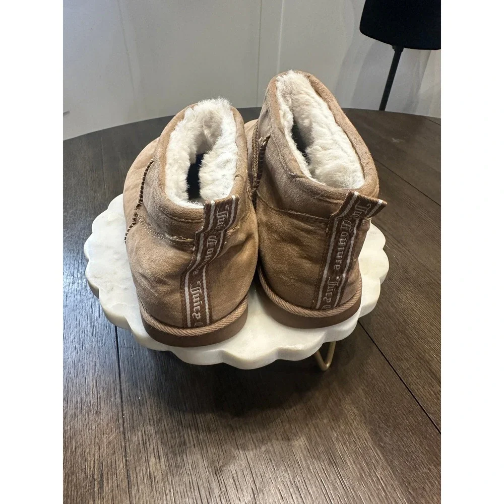 Juicy Couture Tan Suede‎ Shearling Lined Mini Boots Cozy Winter Warm Women's 7.5
